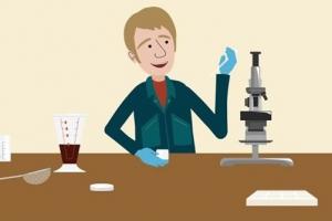 Cartoon image of a scientist working in a lab